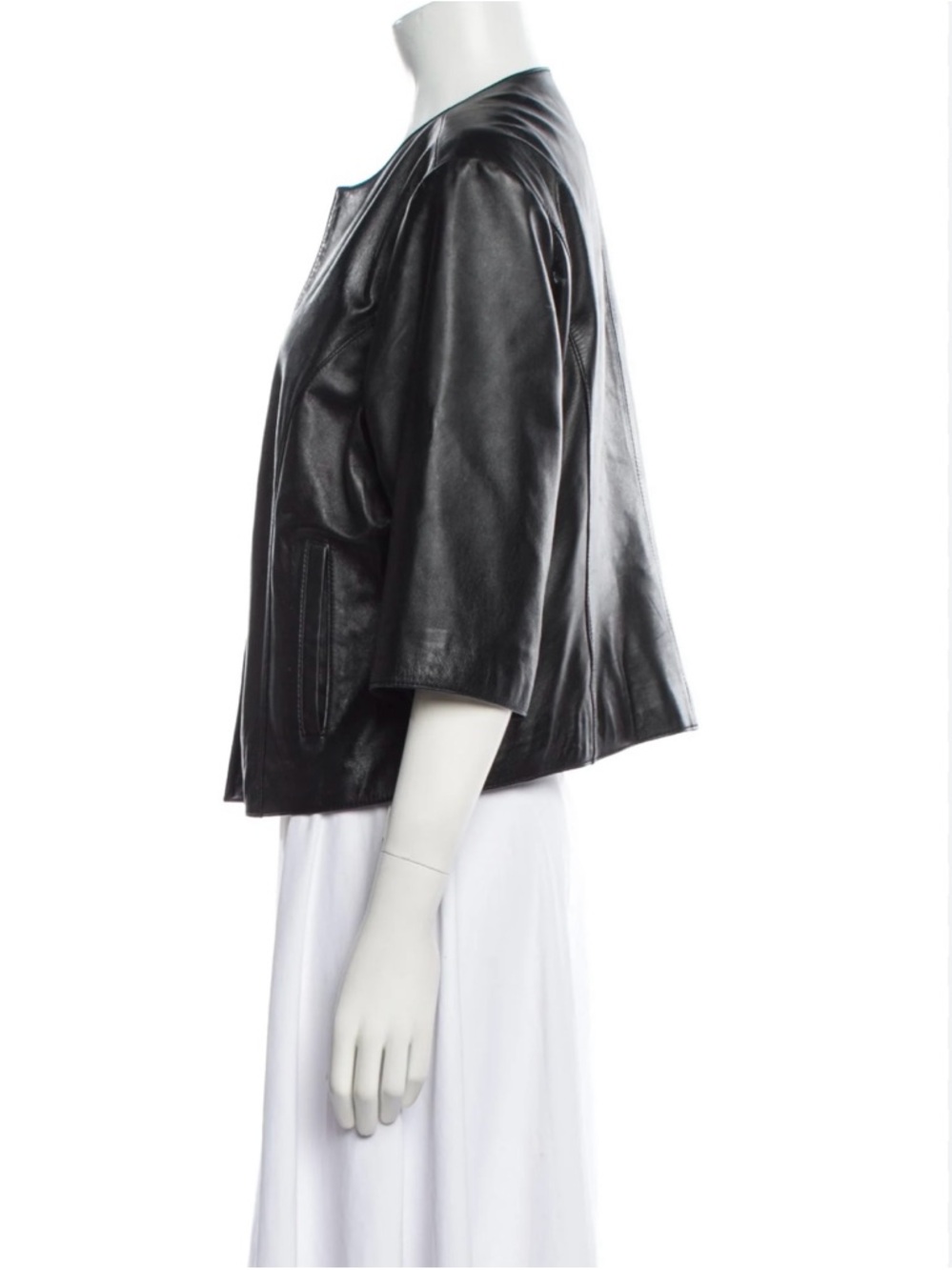 Neiman Marcus Black 100% Leather Bolero Jacket - Picture 2 of 9
